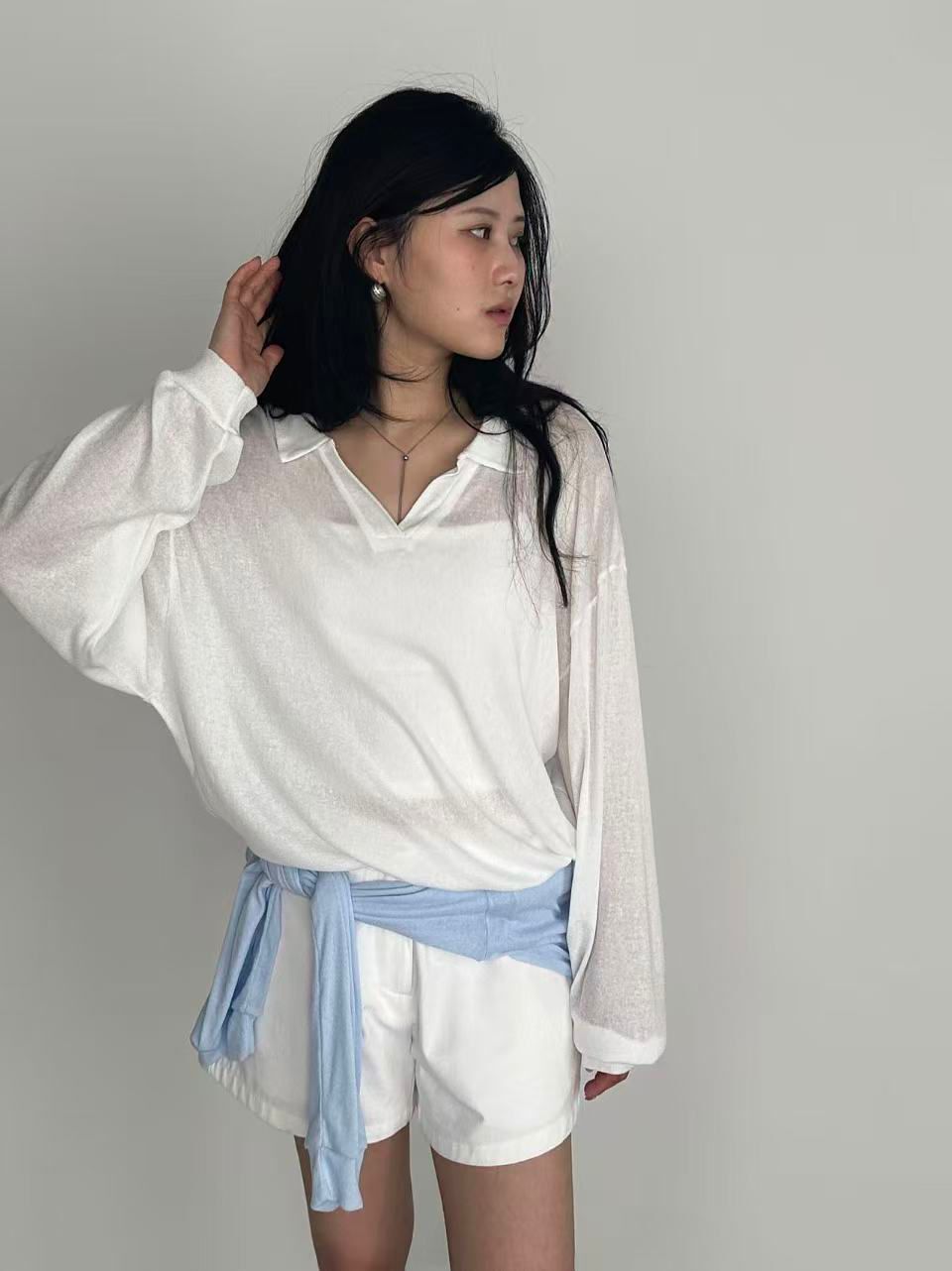 XQ008 翻領透膚上衣