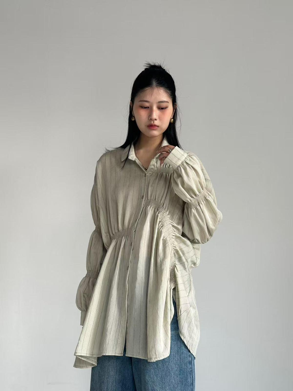 XQ026 不對稱壓褶設計襯衫