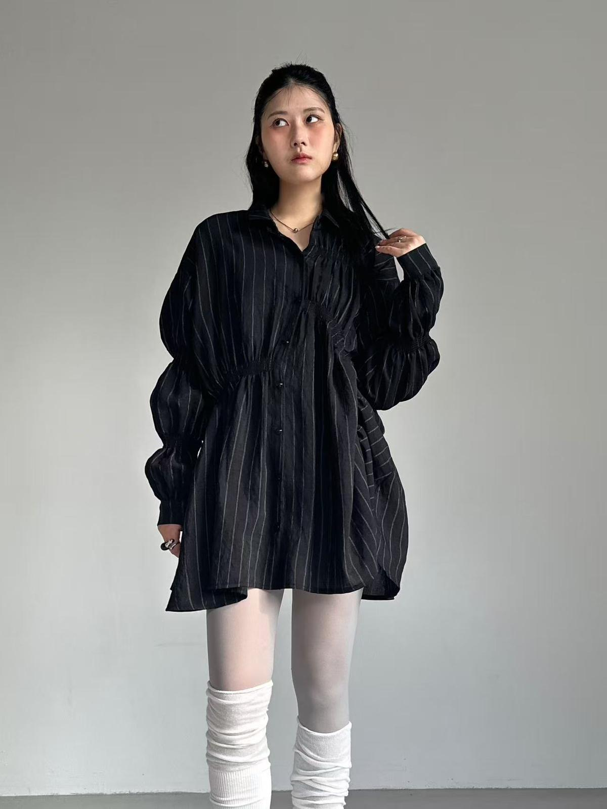 XQ026 不對稱壓褶設計襯衫