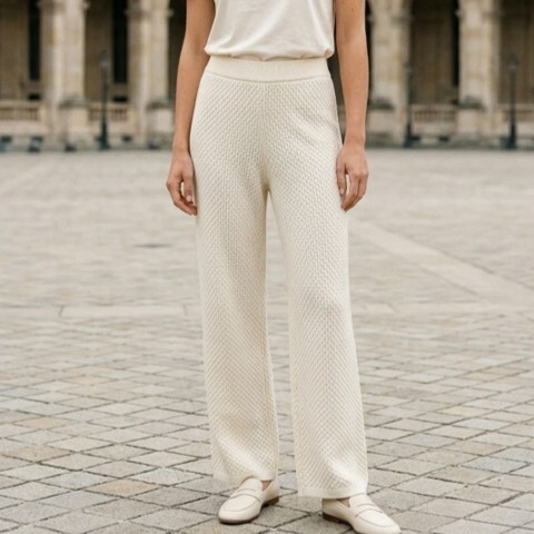 1SO0403-073 [SUNNY STUDIO] Wide-Leg Pants With Quilted Texture White #770130-ORYA (EU)