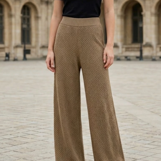 1SO0403-075 [SUNNY STUDIO] Wide-Leg Pants With Quilted Texture Camel #770130-ORYA (EU)