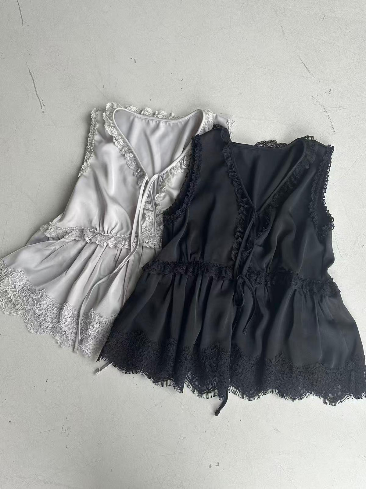 XQ018 蕾絲綁帶無袖上衣