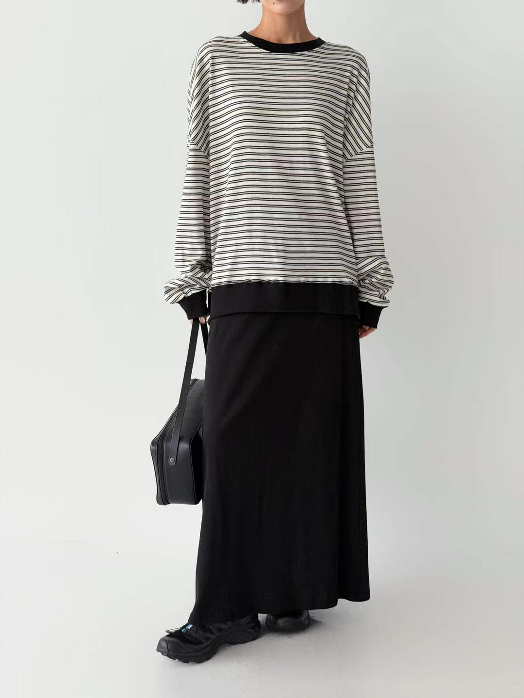 XQ044 全橡筋壓燙長裙