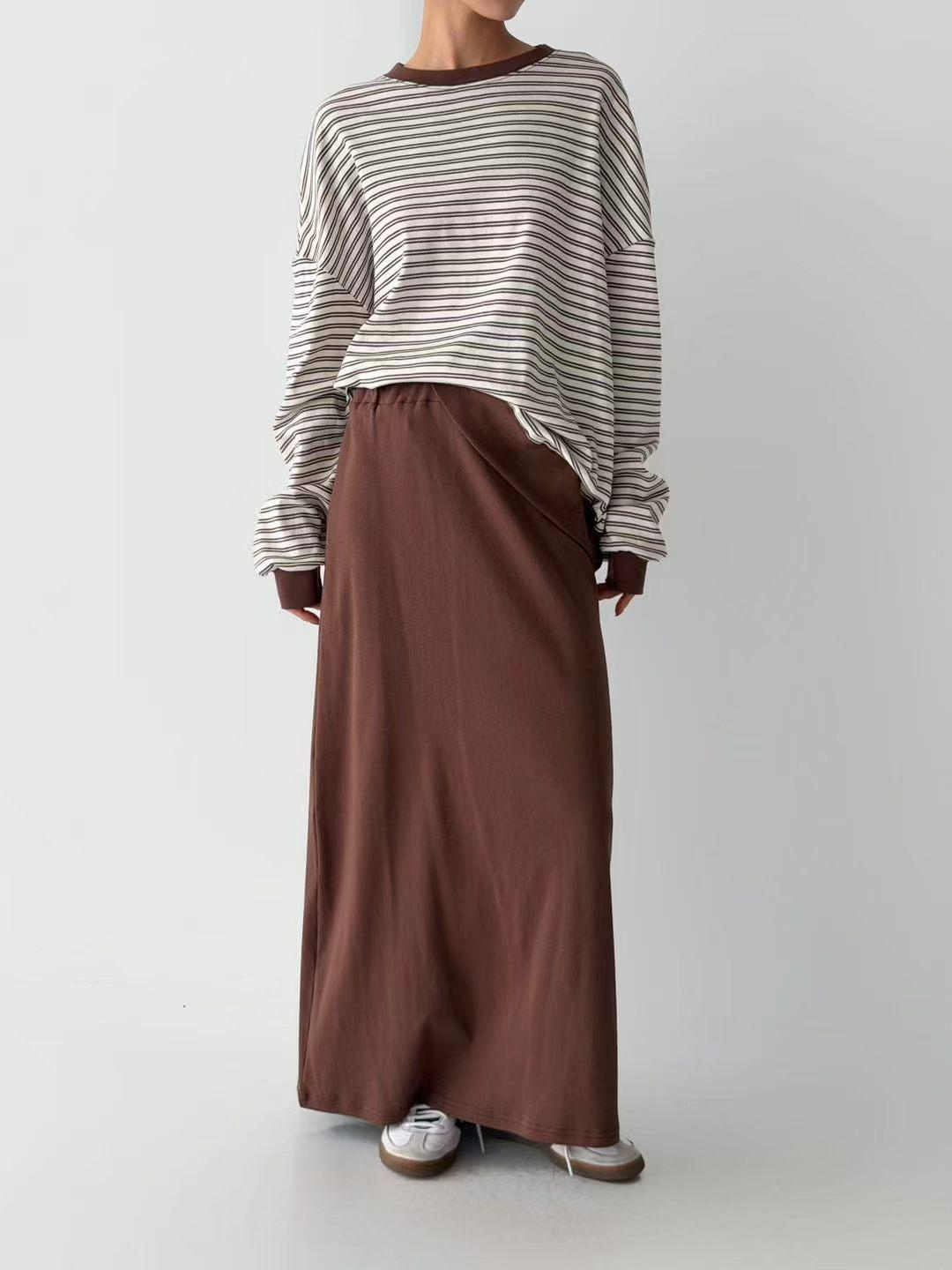 XQ044 全橡筋壓燙長裙