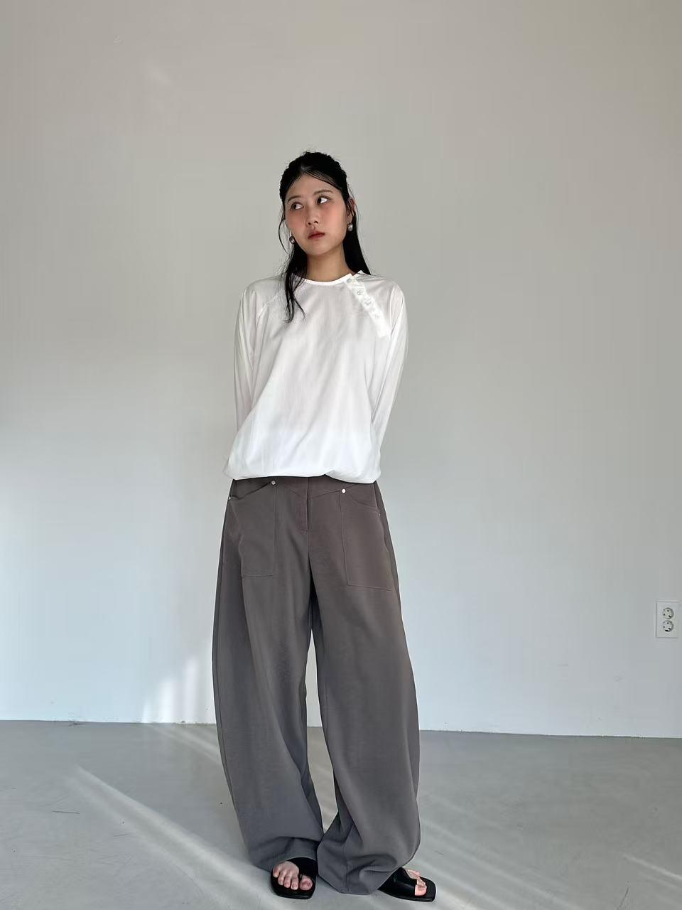 XQ029 高腰設計感闊腿褲