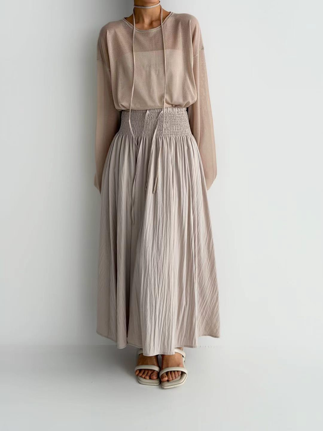 XQ042 全橡筋壓褶飄逸長裙