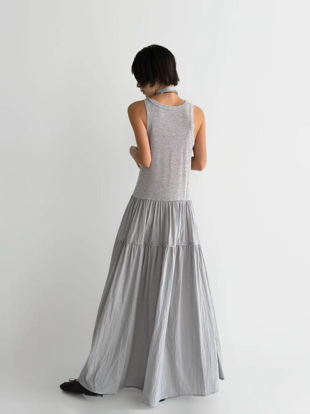 XQ040 無袖層次蛋糕長連身裙