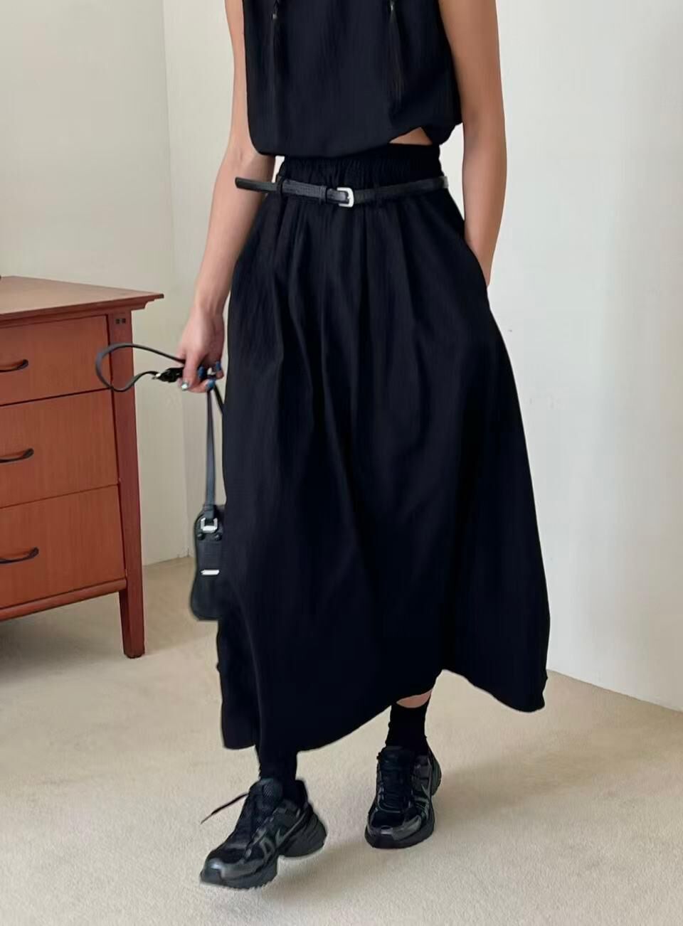 XQ037 淨色背心連長裙套裝