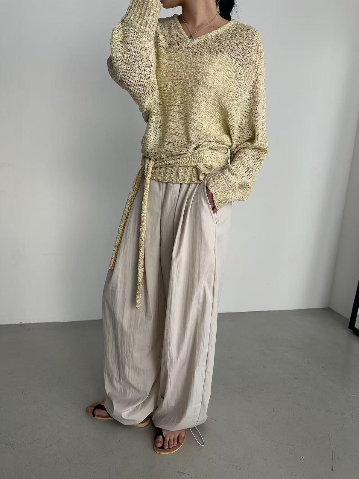 XQ033 打褶寬版長褲