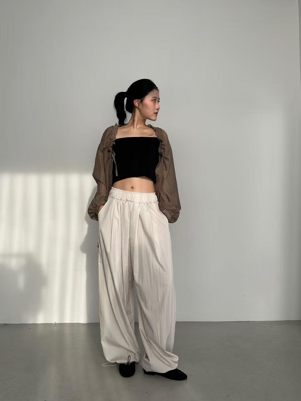 XQ033 打褶寬版長褲