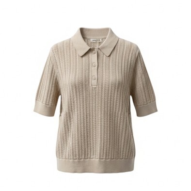 1SO0403-083 [SUNNY STUDIO] Knit Polo Neck Top Beige #770127-ARIA (EU)