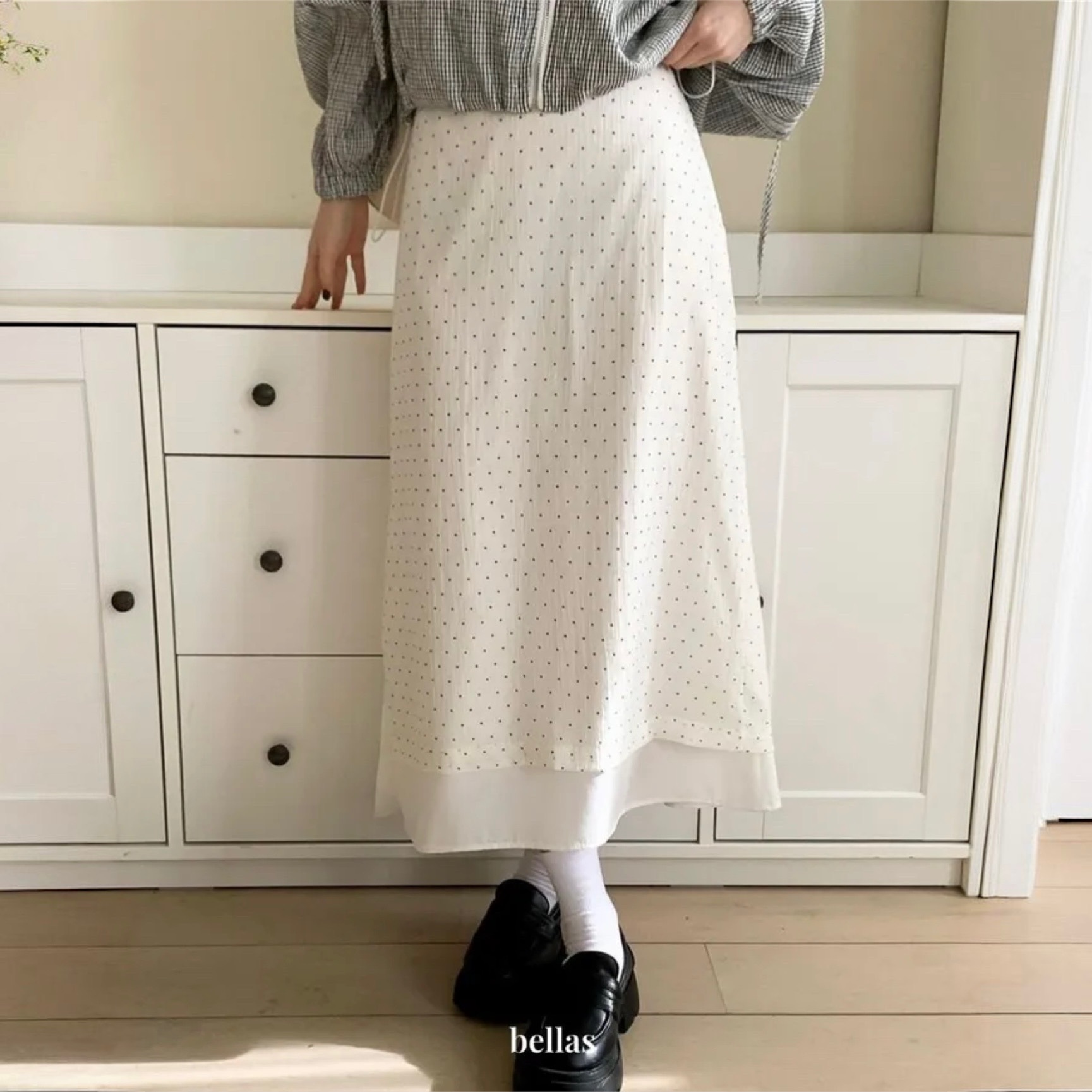 【優惠價預訂】韓國透視波點長裙（2色）