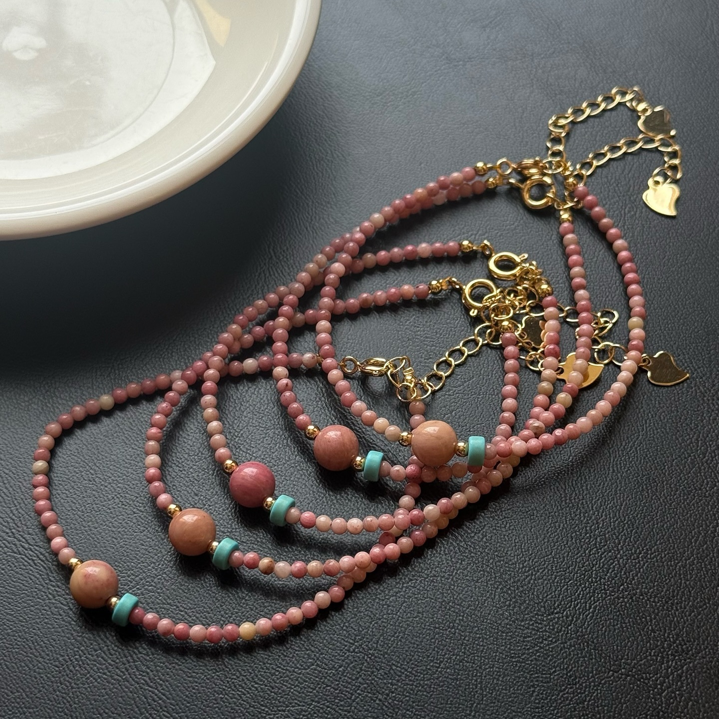 [原石] 薔薇輝石 水晶手鏈