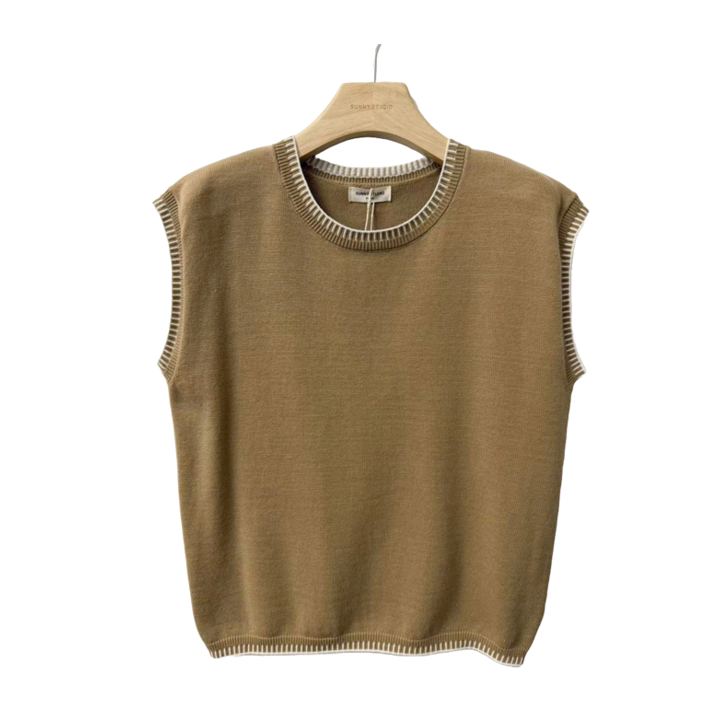 1SO0403-094 [SUNNY STUDIO] Knitted Vest Camel #770136-ELORA (EU)