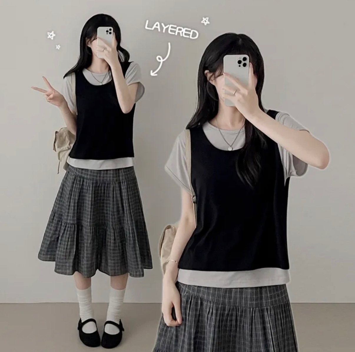 【優惠價預訂】韓國 Layered 假兩件背心 Tee（4色）