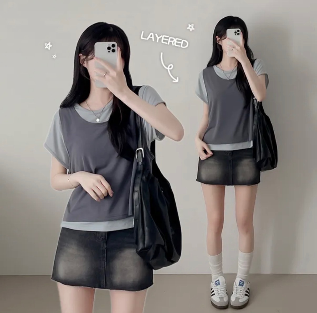 【優惠價預訂】韓國 Layered 假兩件背心 Tee（4色）