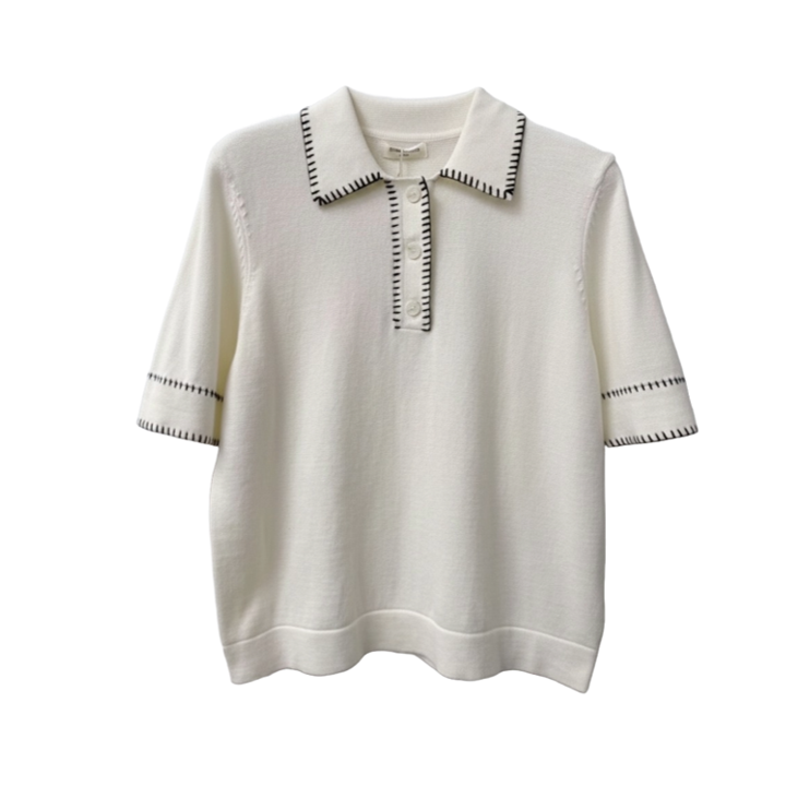 1SO0403-096 [SUNNY STUDIO] Knit Polo Neck Top White #770137-VEDA (EU)