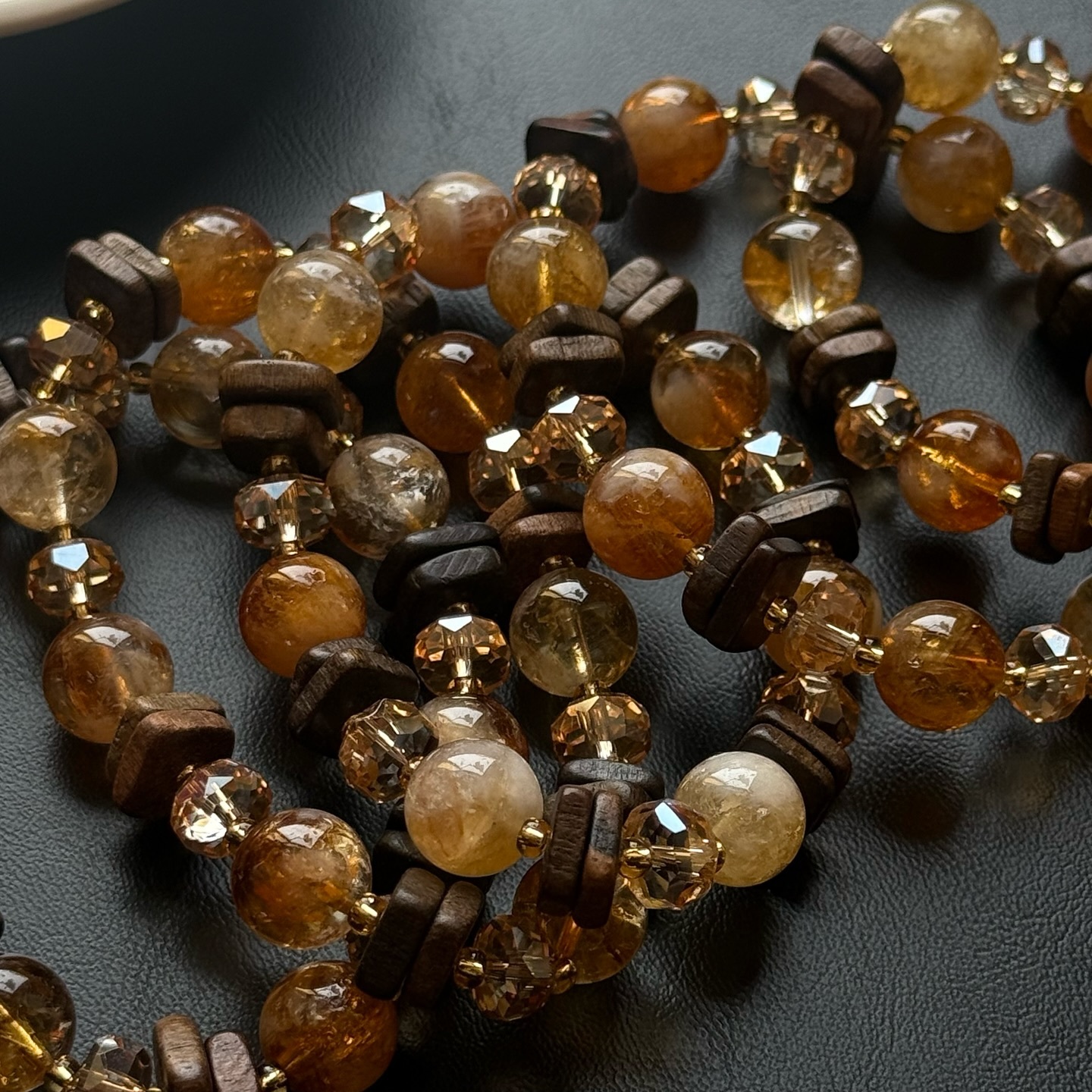 [原石] 黃水晶+檀木 設計款手串