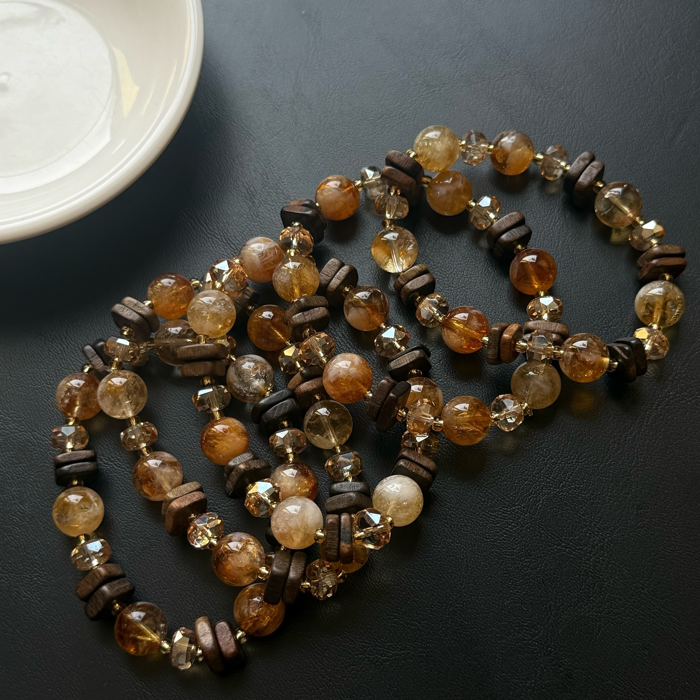 [原石] 黃水晶+檀木 設計款手串