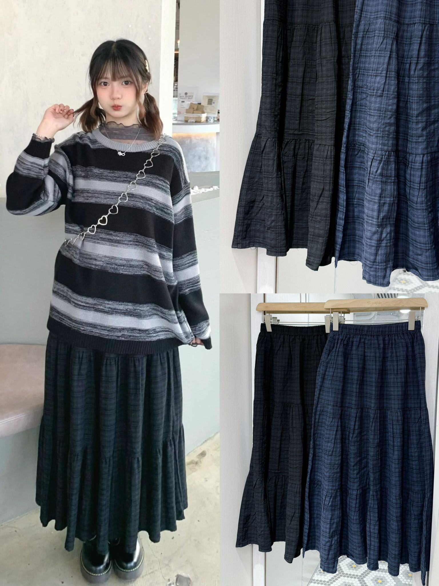 D0453｜軟綿綿暗格紋蛋糕長裙