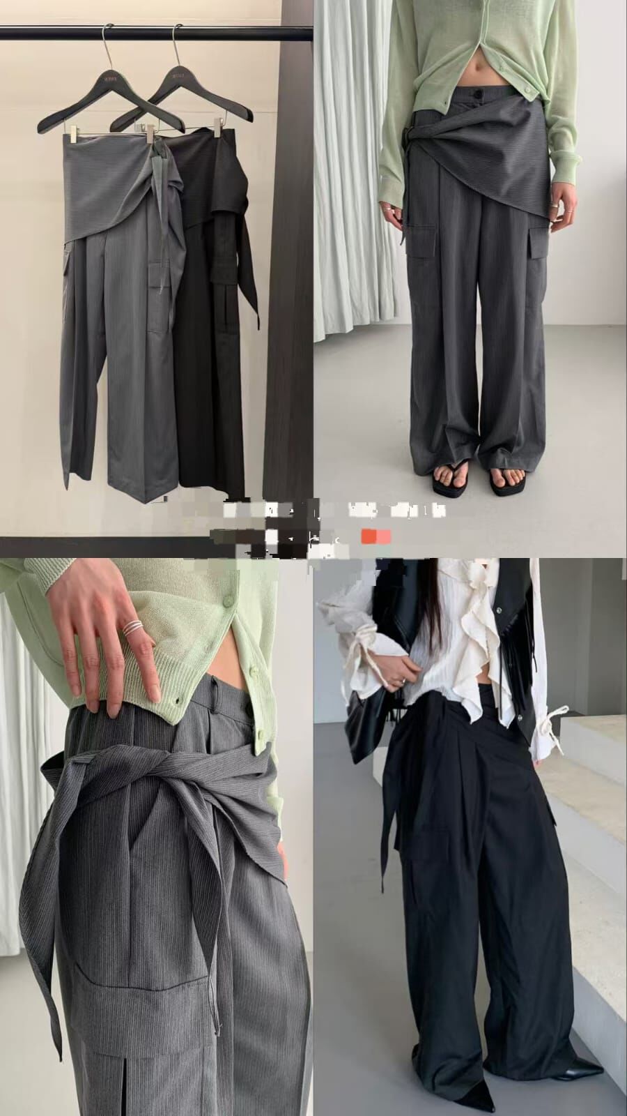 MR6029 暗直紋圍巾工裝褲