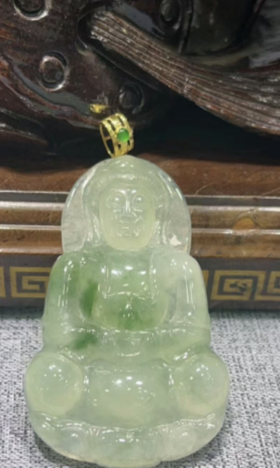 0401gz111-翡翠-18K黃綠點飄花觀音（A111）