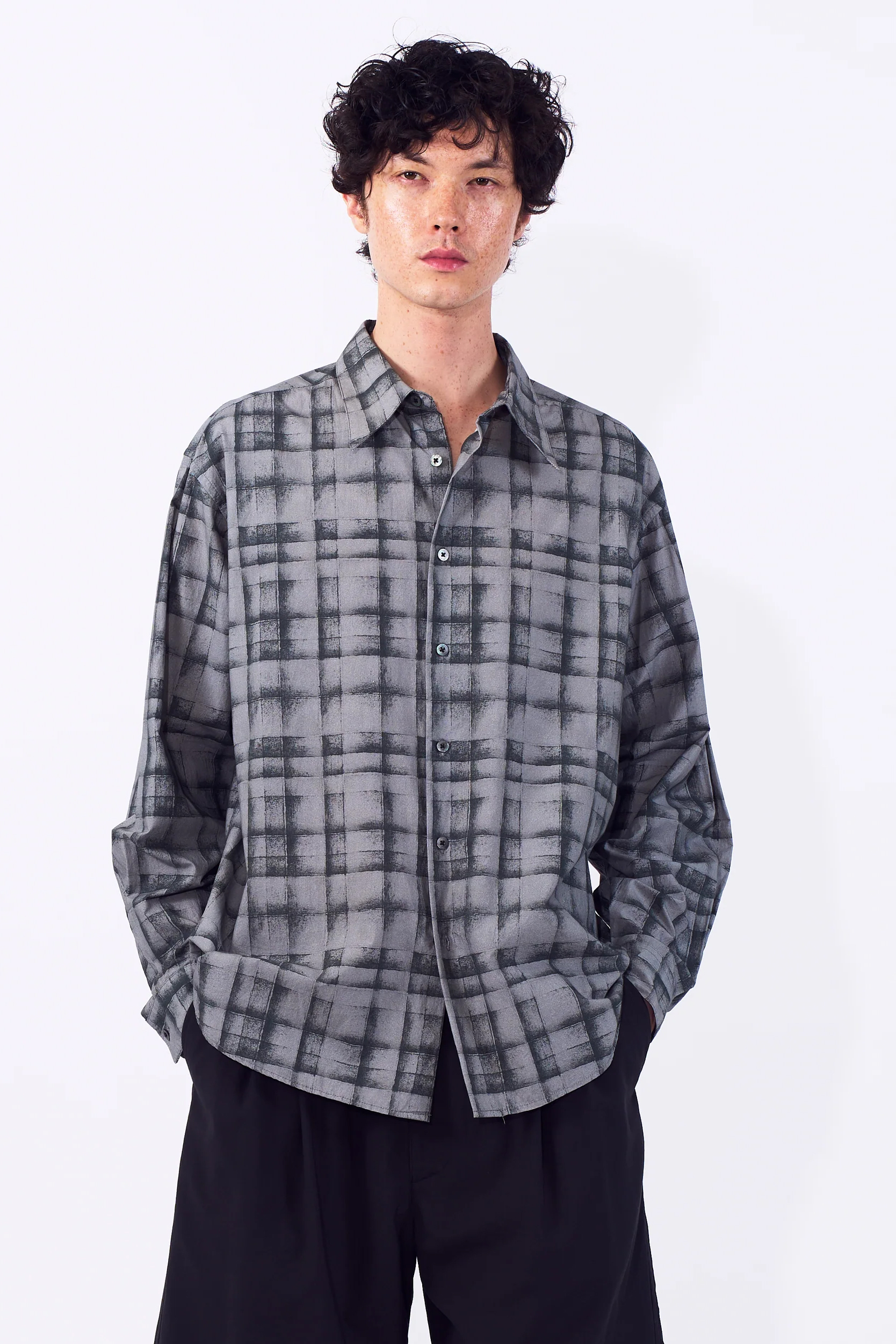 YOKE PLAID COTTON TYPEWRITER LOOSE FIT SHIRT