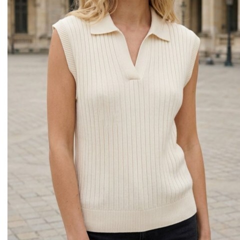 1SO0403-108 [SUNNY STUDIO] Polo Knit Top White #770138-NOA (EU)