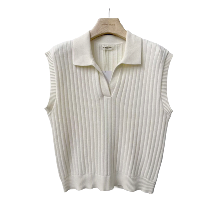 1SO0403-108 [SUNNY STUDIO] Polo Knit Top White #770138-NOA (EU)