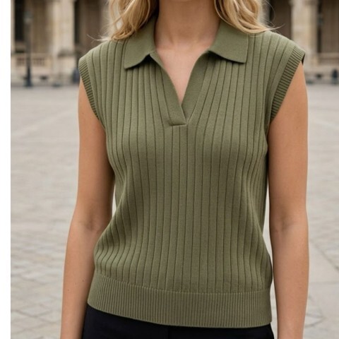 1SO0403-110 [SUNNY STUDIO] Polo Knit Top Kaki #770138-NOA (EU)