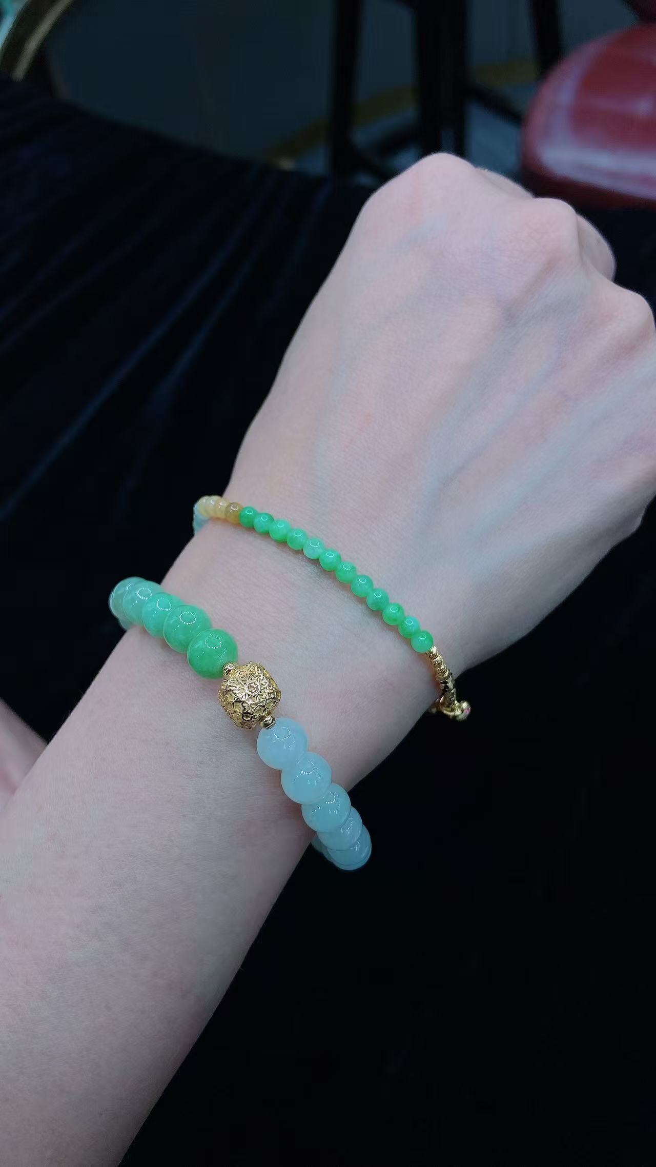 0401gz80-翡翠-8mm翡翠手鏈+3.8mm翡翠手鏈（A80）