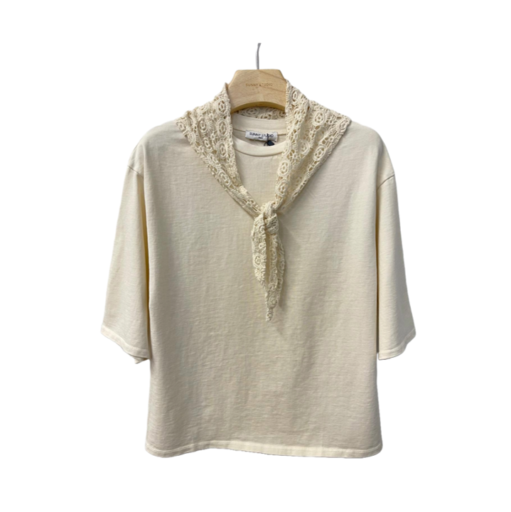 1SO0403-126 [SUNNY STUDIO] Lace Collar Short-Sleeved Top White #56147 (EU)