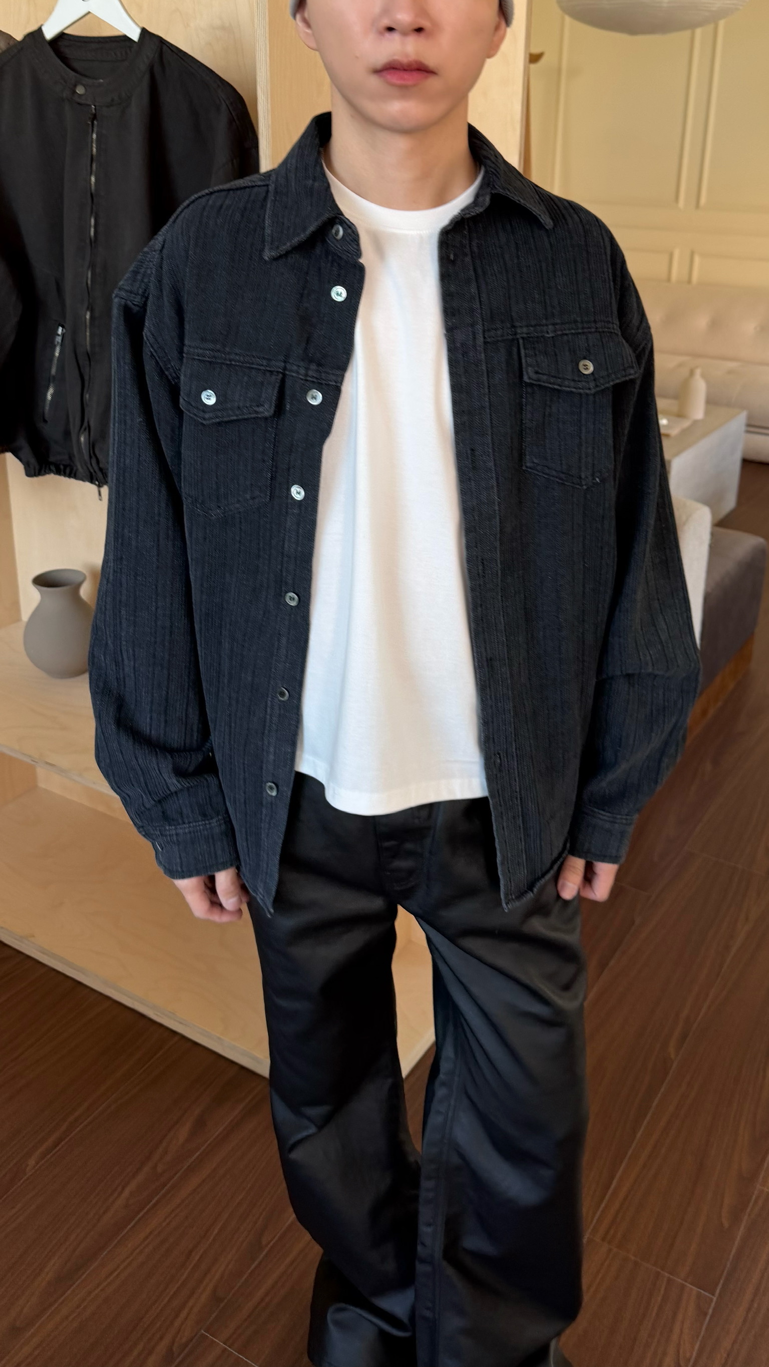 直紋紋路牛仔衫