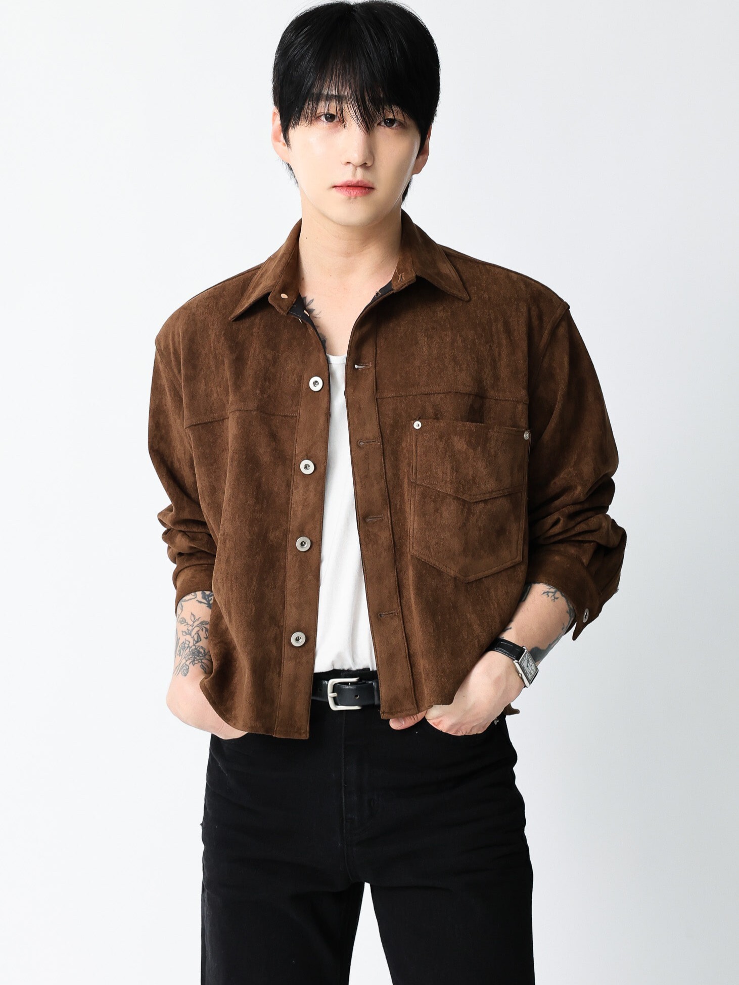 麂皮短款襯衫夾克