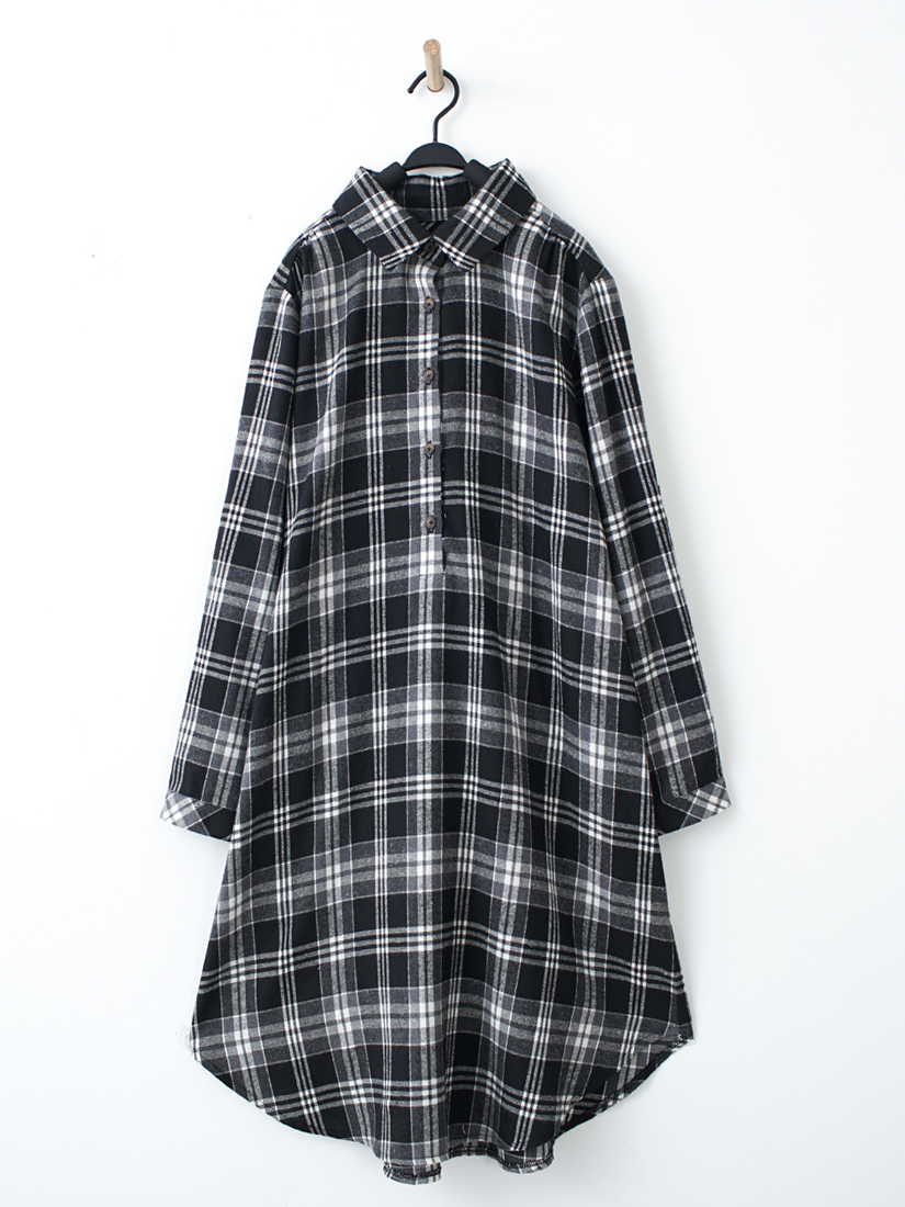 格紋半開襟洋裝繡花柔軟寬褲組合-ABDE