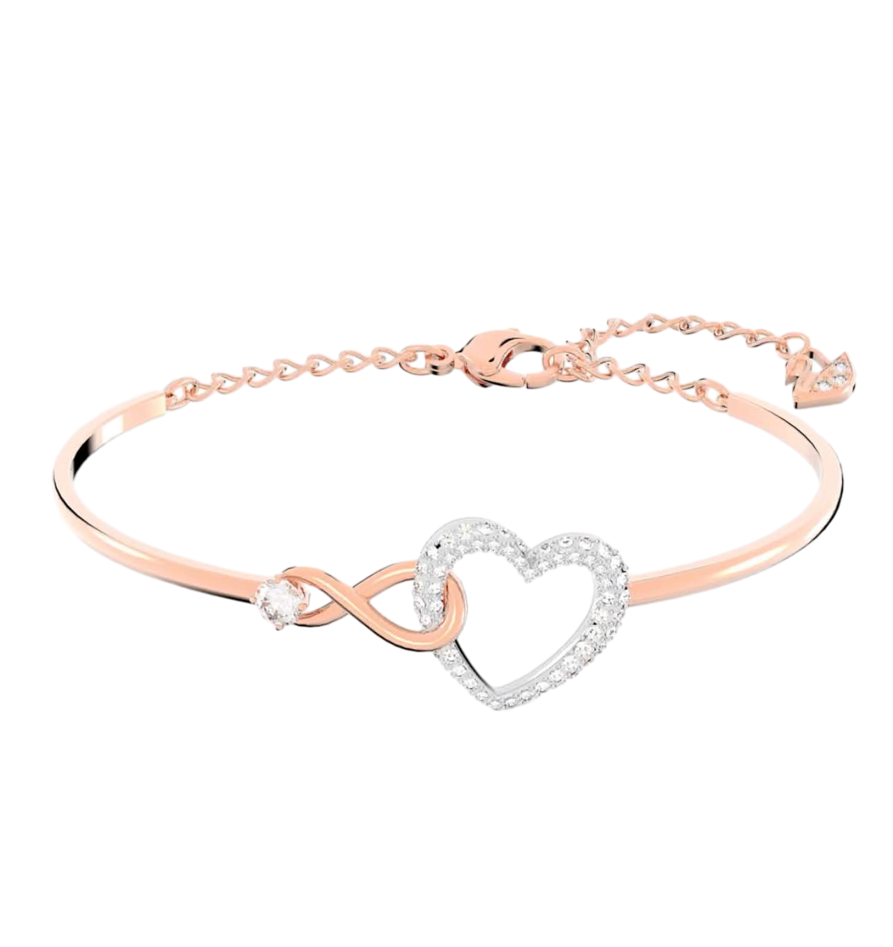 【Swarovski】Hyperbola Bangle, Infinity And Heart, White, Mixed Metal Finish  玫瑰金