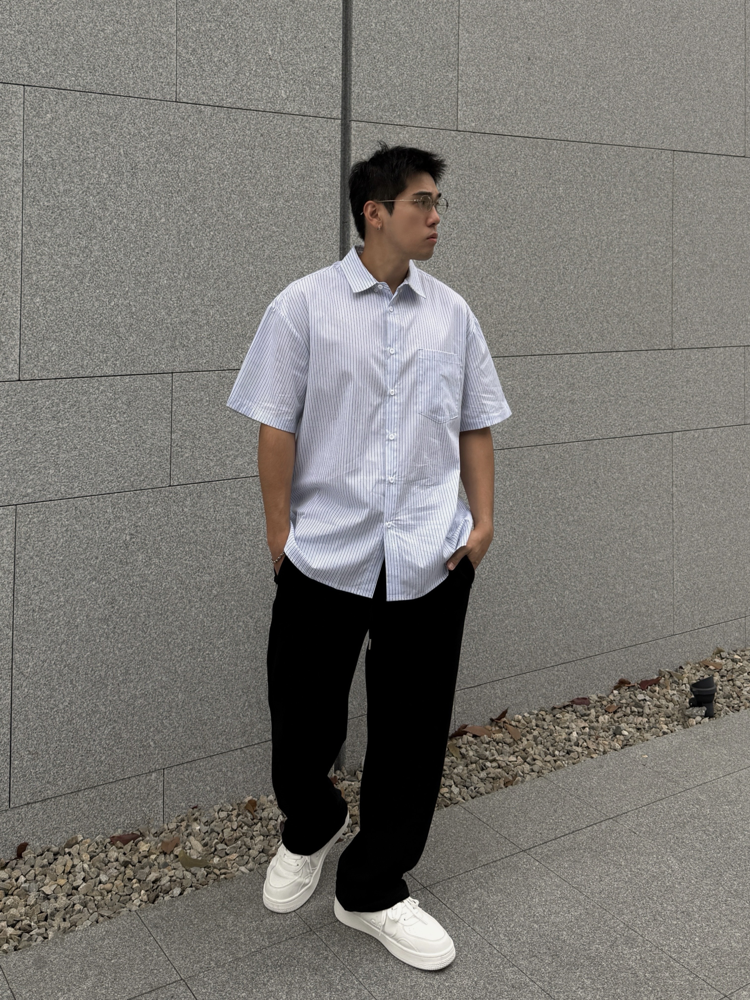 [1atm] City - 條紋單口襯衫