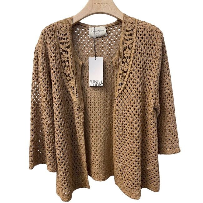 1SO0403-259 [SUNNY STUDIO] Lace Crochet Jacket Camel #56242 (EU)