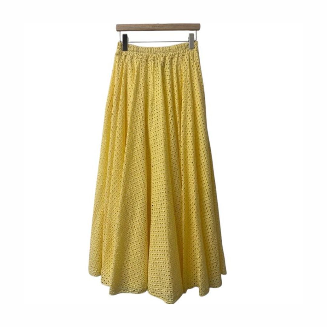 1SO0403-256 [SUNNY STUDIO] Long Embroidered Lace Skirt Yellow #142162 (EU)