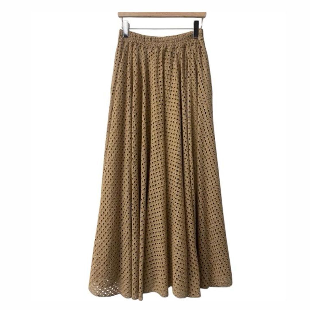 1SO0403-253 [SUNNY STUDIO] Long Embroidered Lace Skirt Camel #142162 (EU)