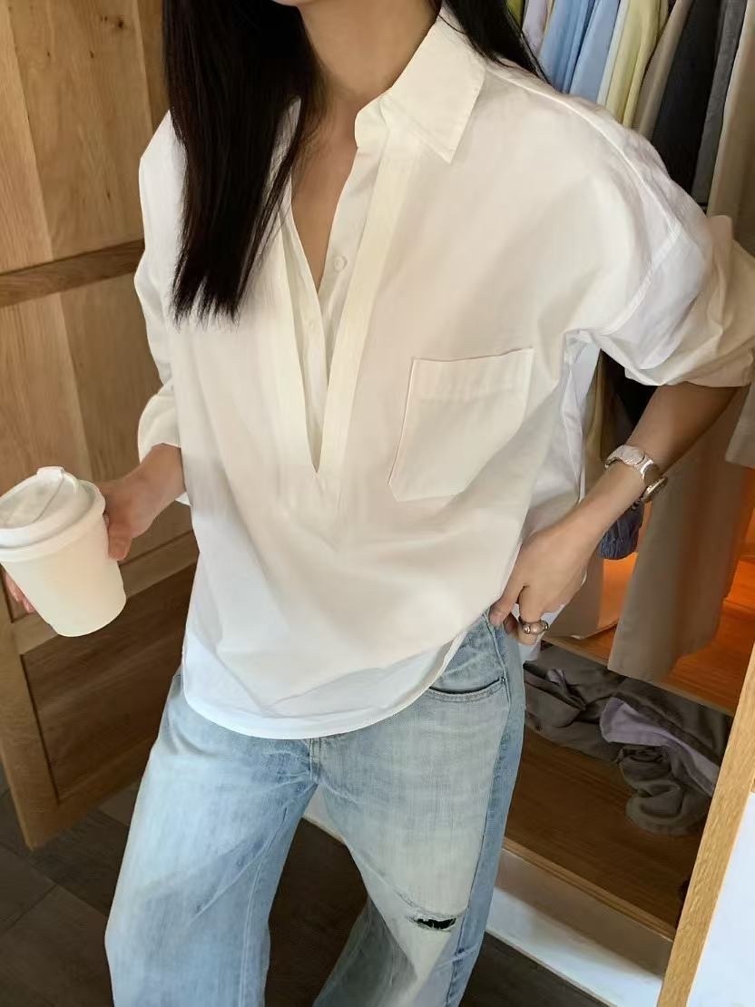 793 設計款拼接v領襯衫