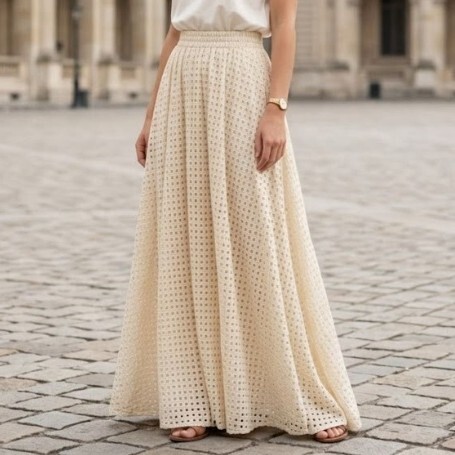 1SO0403-252 [SUNNY STUDIO] Long Embroidered Lace Skirt Ecru #142162 (EU)