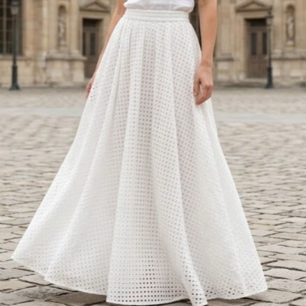 1SO0403-251 [SUNNY STUDIO] Long Embroidered Lace Skirt White #142162 (EU)