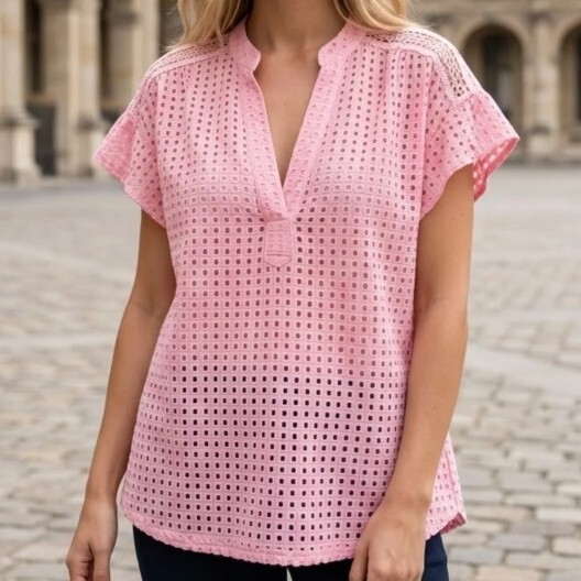 1SO0403-250 [SUNNY STUDIO] Lace-Trimmed Blouse Rose #63158 (EU)