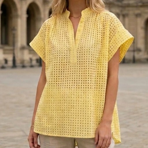 1SO0403-249 [SUNNY STUDIO] Lace-Trimmed Blouse Yellow #63158 (EU)