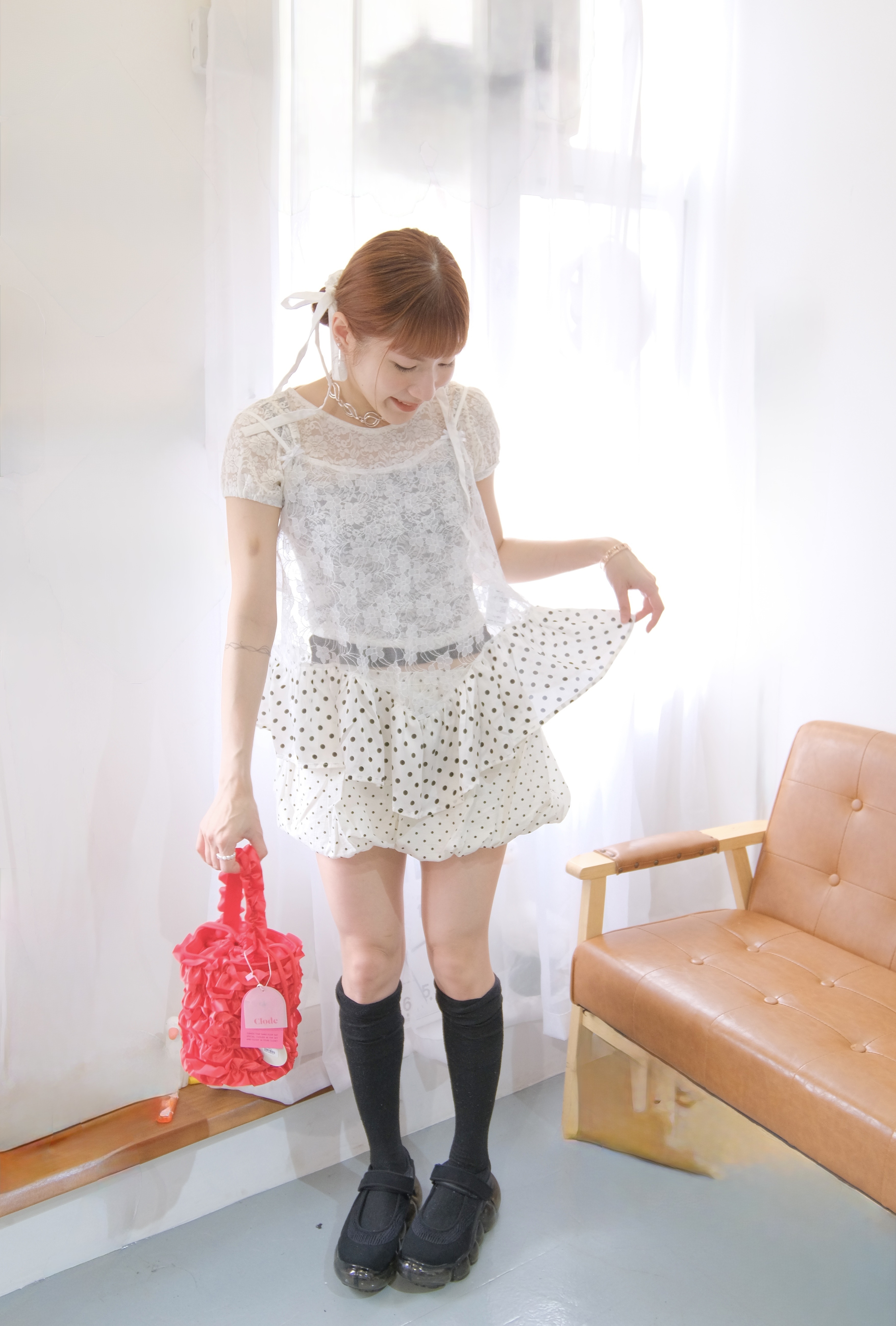 [兩色入] Hit!波點裙褲(White)