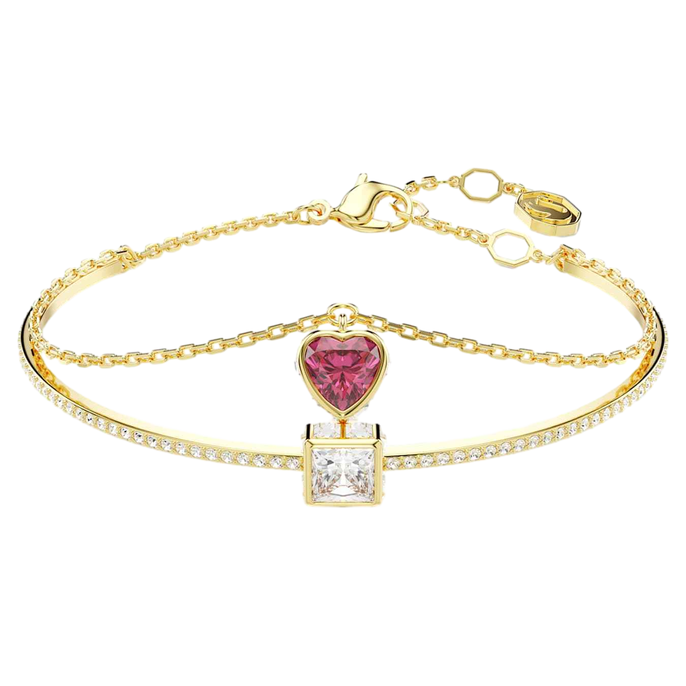 【Swarovski】Chroma 手鐲 心形, 紅色, 鍍金色色調  金