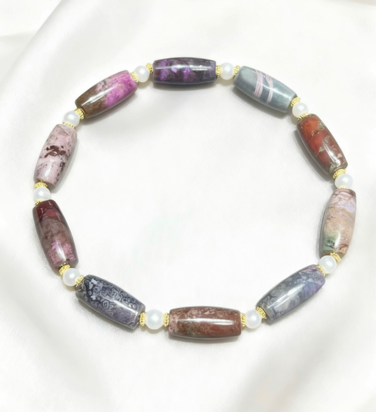 0402gz33-舒俱來-SJL130多彩桶珠銀手鏈（A33）