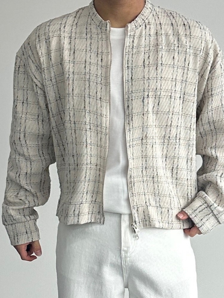 短款粗花呢小香開襟衫