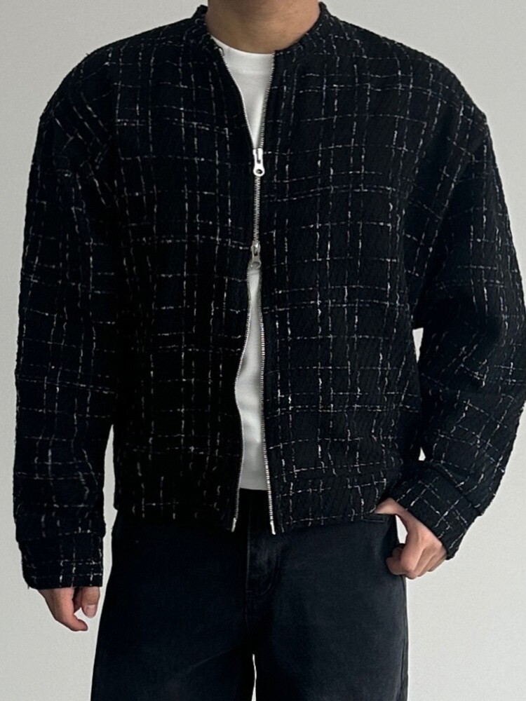 短款粗花呢小香開襟衫